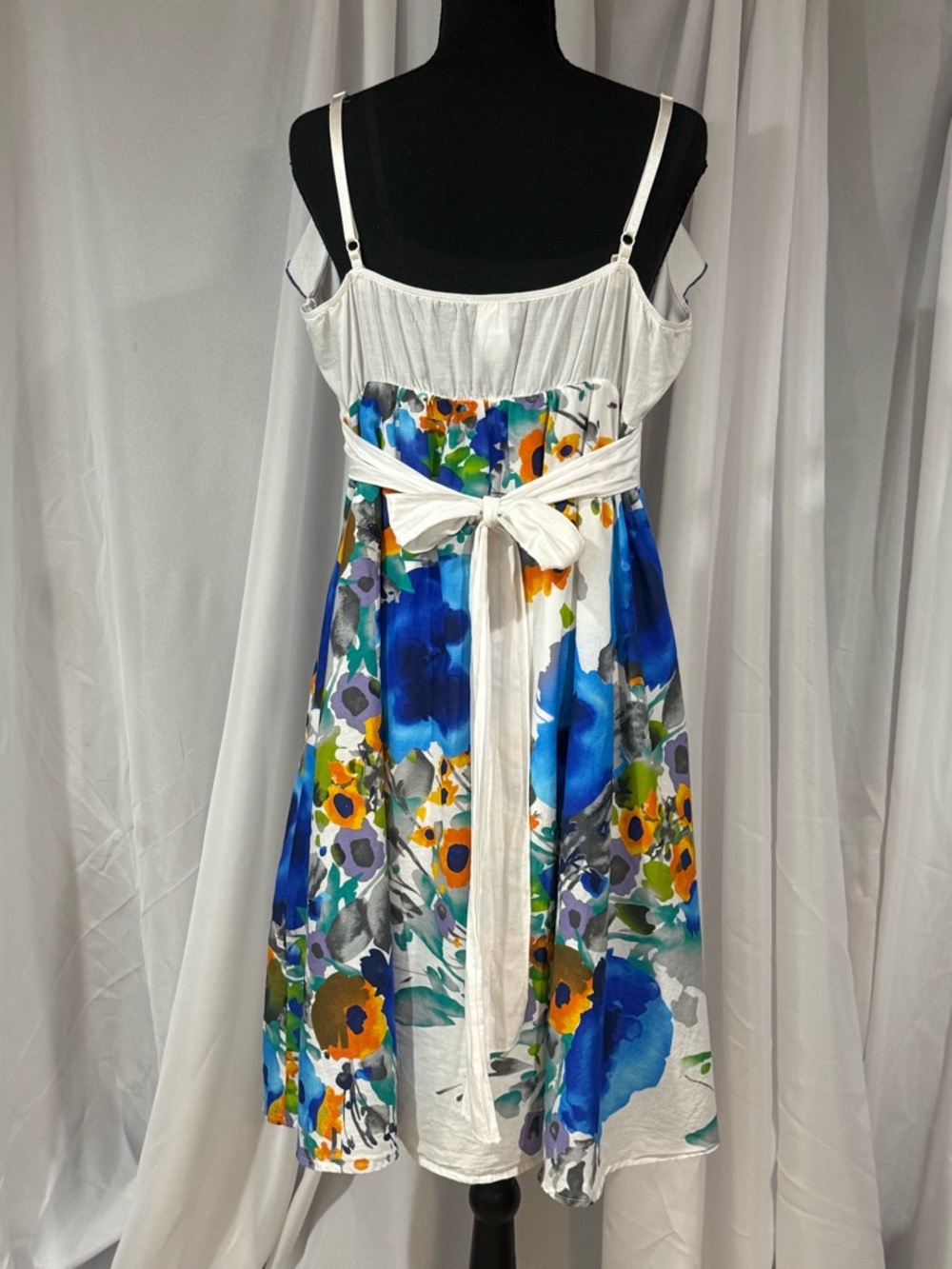 Janette Plus White Bodice Blue & Orange Floral Midi Sundress - Picture 2 of 7